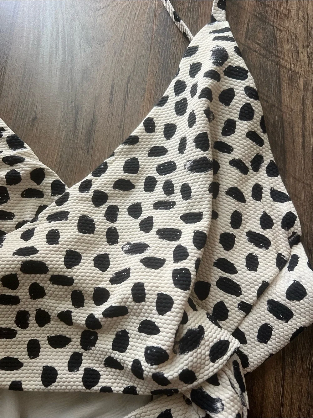 Aerie Cream Black One Piece Full Coverage Wrap Around Tie Swimsuit Size XL Long